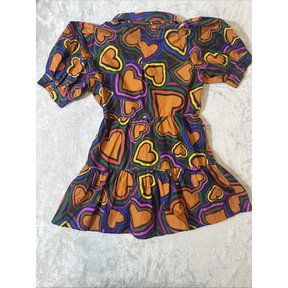 Anthropologie Maeve Heart Print Puff Sleeve Twist Front Mini Dress Large - Picture 9 of 9